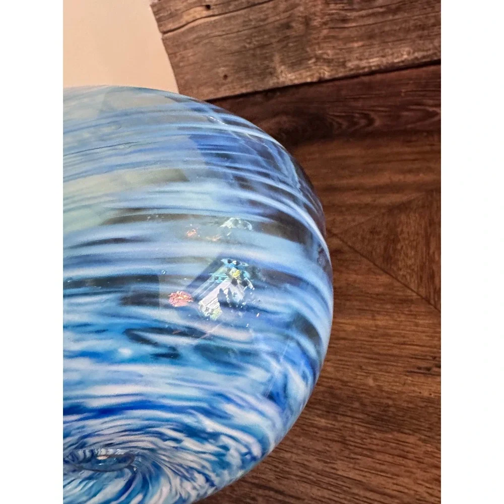 Kosta Boda Contrast Blue Swirl Glass Bowl Anna Ehrner Sweden 7.25